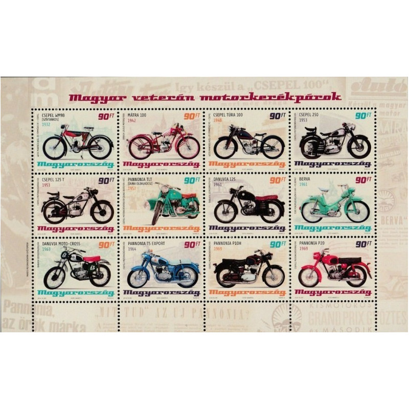 Vengrijos pašto ženklai (2014). Senoviniai vengriški motociklai