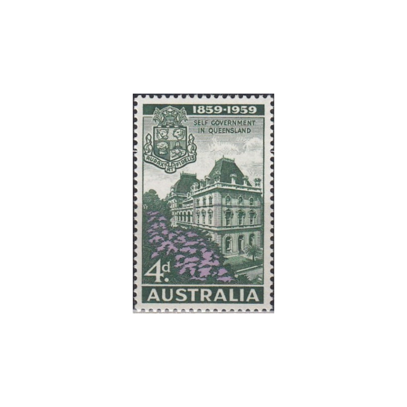 Australija 1959. Kvinslando savivaldai 100 metų (herbas ir parlamento pastatas)