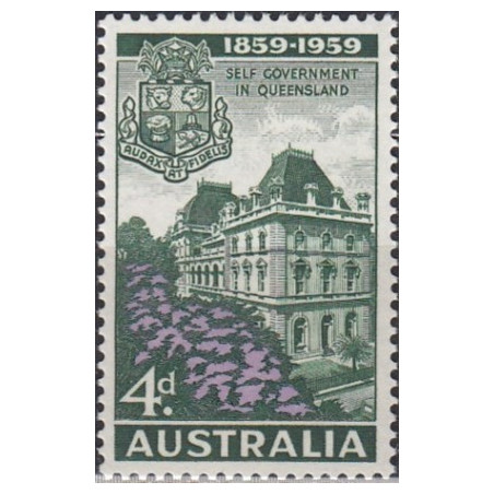 Australija 1959. Kvinslando savivaldai 100 metų (herbas ir parlamento pastatas)