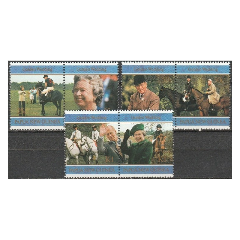 Papua New Guinea stamps (1997) for sale. Elizabeth II, gold wedding, horses