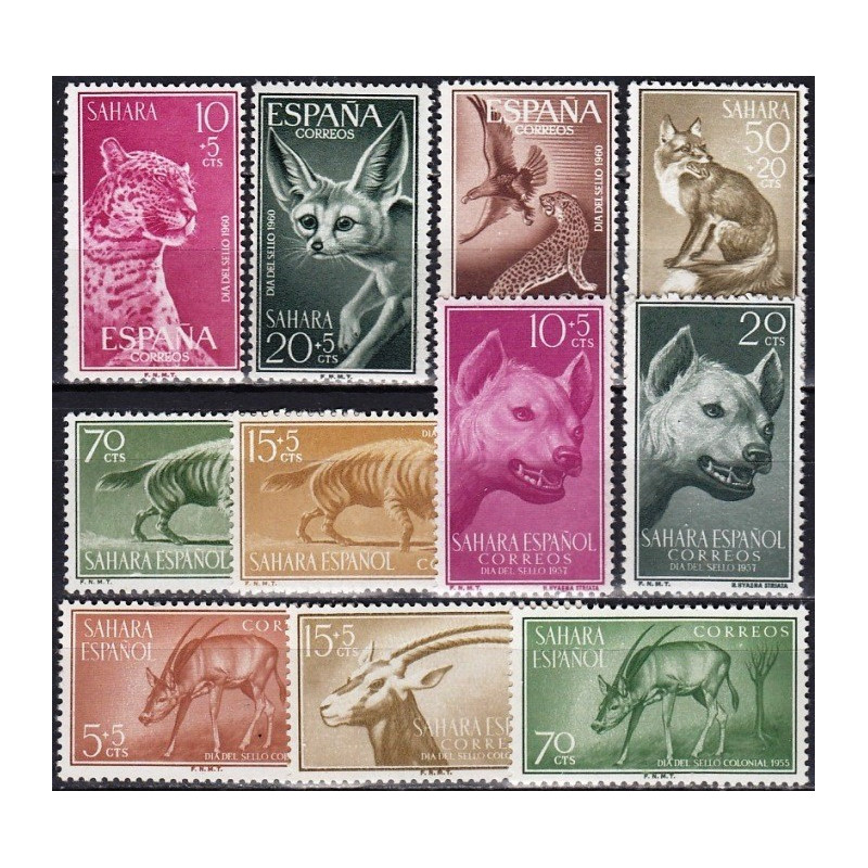 Spanish Sahara 1955-1960 - Mammals, carnivorans, antelope (11 stamps)