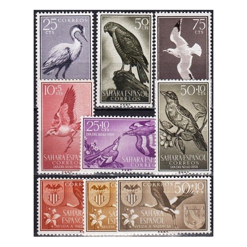 Spanish Sahara 1958-1959 - Birds (9 stamps)