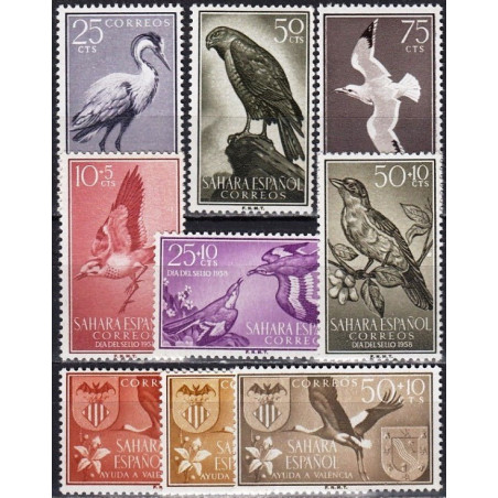 Spanish Sahara 1958-1959 - Birds (9 stamps)
