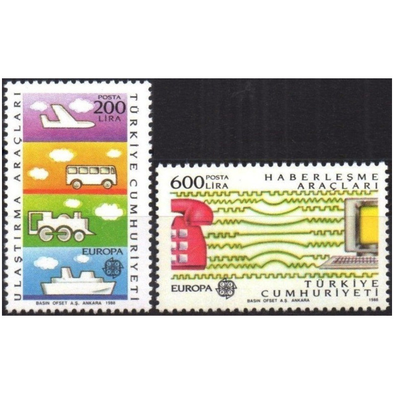 Turkijos pašto ženklai (1988).Turkija 1988, Europa (transportas ir ryšiai)