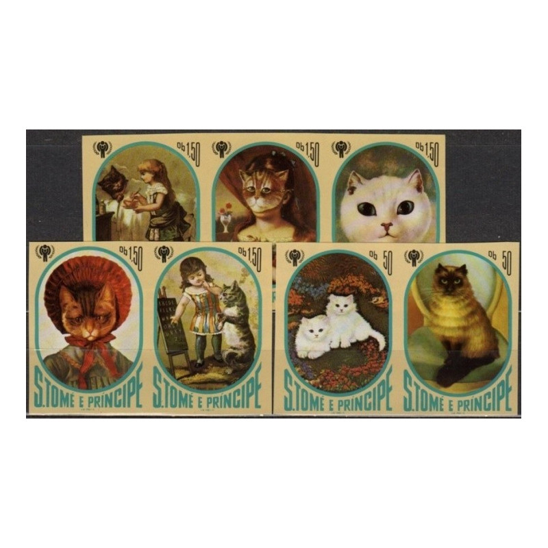 Sao Tome and Principe stamps (1981) for sale. Cats in paintings