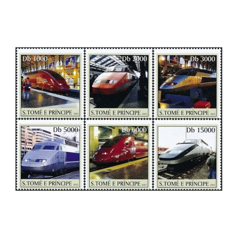 Sao Tome and Principe stamps (2003) for sale. Modern locomotives