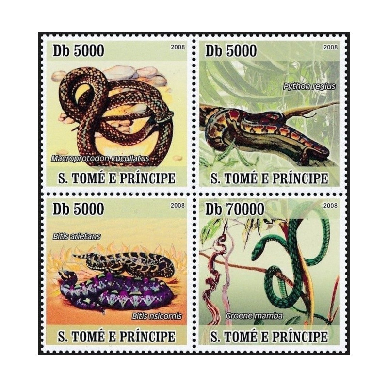 Sao Tome and Principe stamps (2008) for sale. Snakes