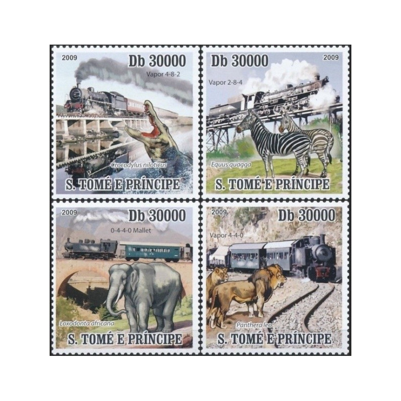 Sao Tome and Principe stamps (2009) for sale. Trains and African animals