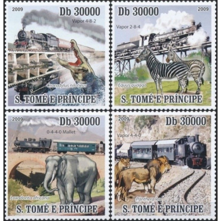 Sao Tome and Principe stamps (2009) for sale. Trains and African animals