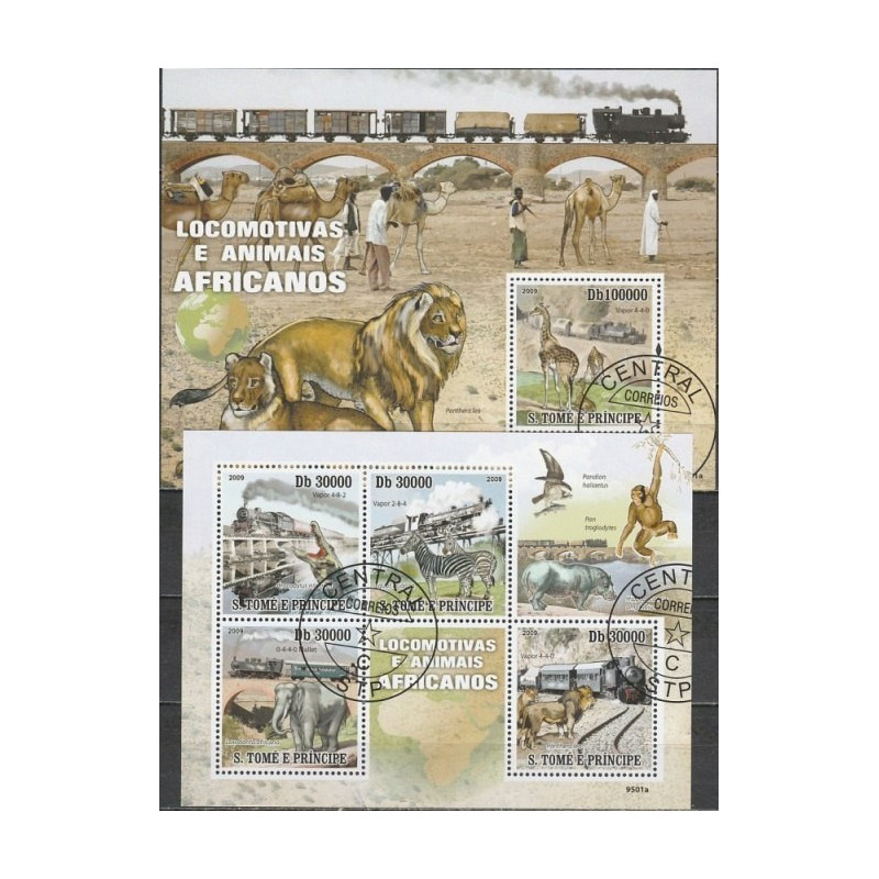 San Tomės ir Prinsipės pašto ženklai (2009). Traukiniai ir Afrikos fauna