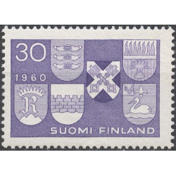 Suomijos pašto ženklai (1960). Miestų herbai (6 nauji miestai)