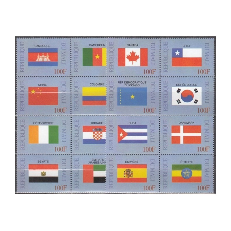 Malio pašto ženklai (1999). JT šalių nacionalinės vėliavos