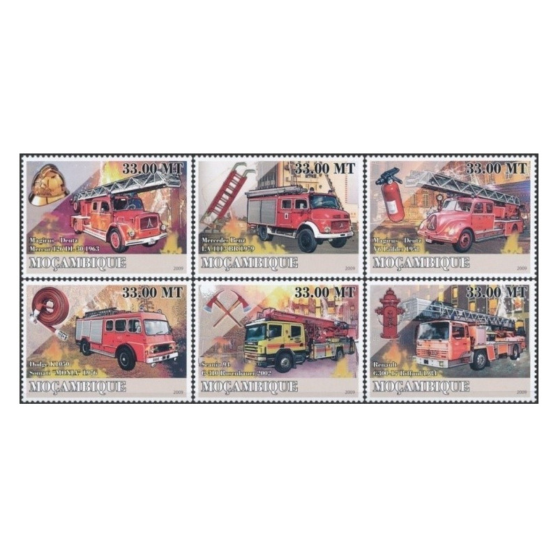Mozambique stamps (2009) for sale. Fireman vehicles