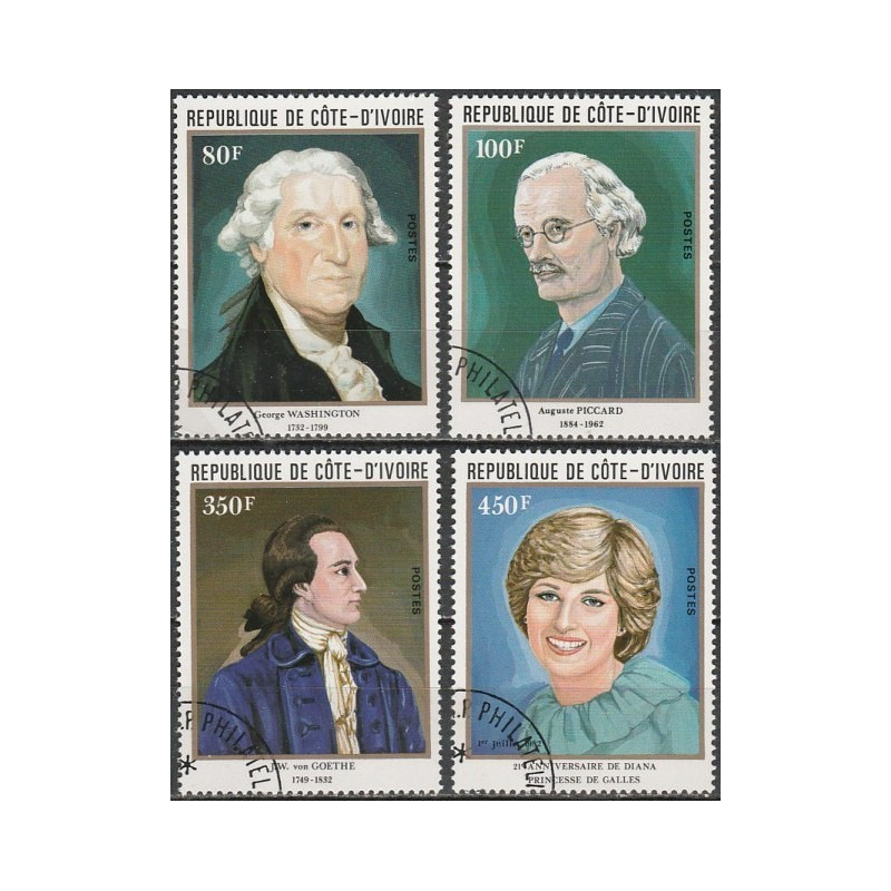 Ivory Coast 1982. Famous people (Diana, Goethe, Washington)