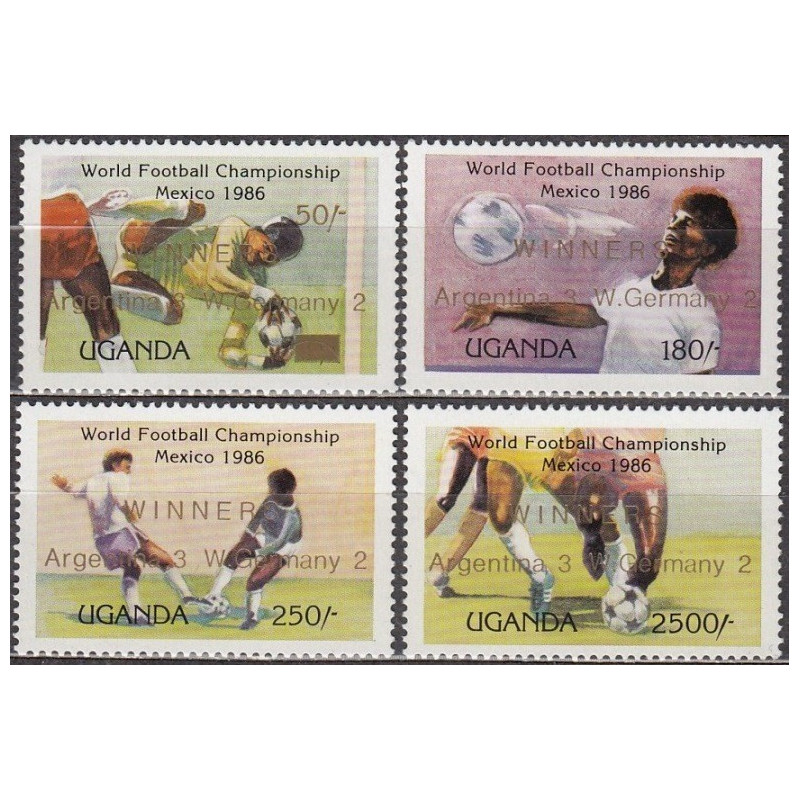 Ugandos pašto ženklai (1986). FIFA Pasaulio taurė (perspaudai)