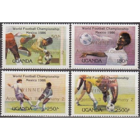 Ugandos pašto ženklai (1986). FIFA Pasaulio taurė (perspaudai)