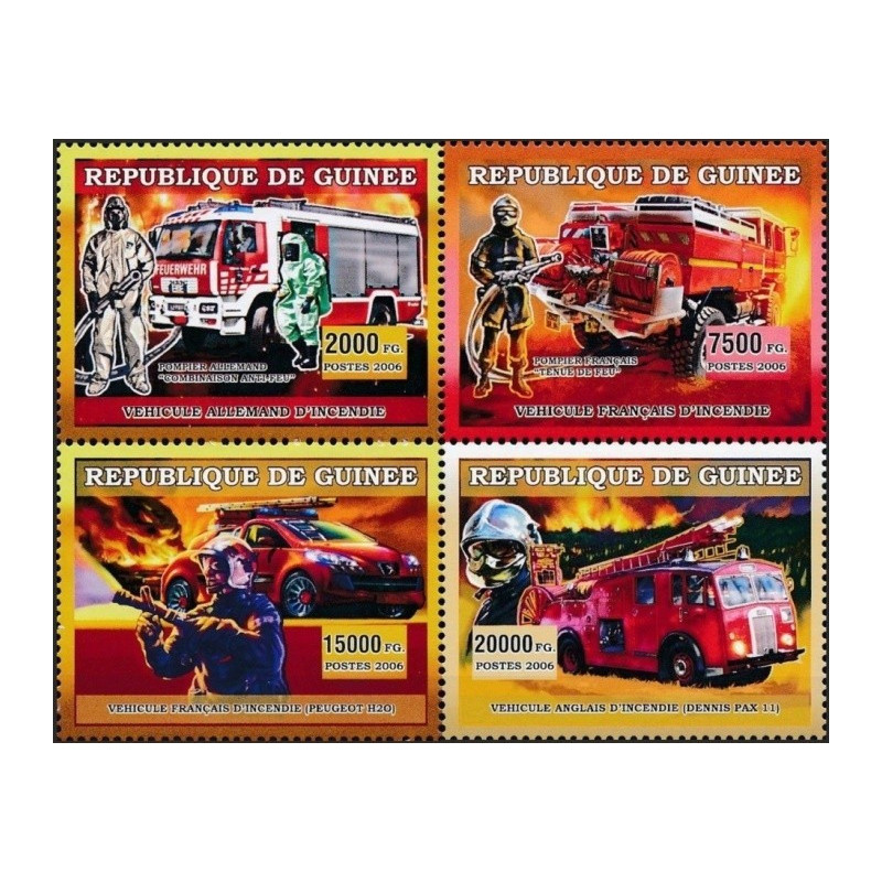 Guinea stamps (2006) for sale. Firefighter engines (Europe)