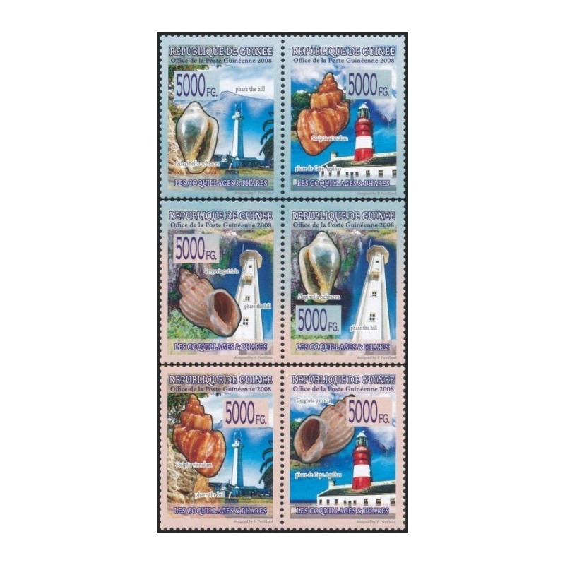 Gvinėjos pašto ženklai (2008). Jūrų kriauklės ir švyturiai