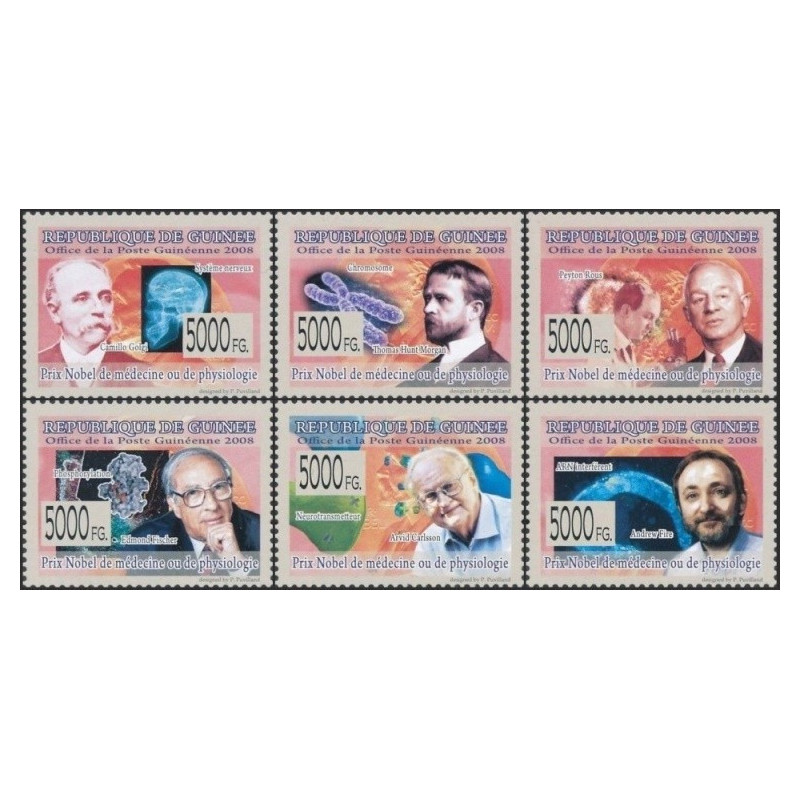 Gvinėjos pašto ženklai (2008). Nobel premijos laureatai (medicina)