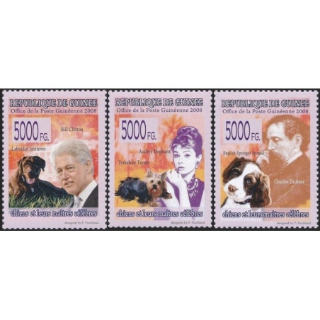 Gvinėjos pašto ženklai (2008). Šunys ir jų žymūs šeimininkai