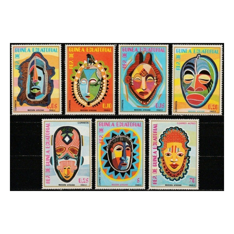 Pusiaujo Gvinėjos pašto ženklai (1977). Afrikietiškos kaukės