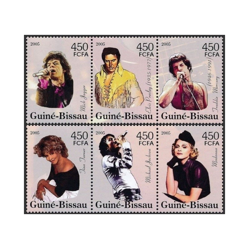 Bisau Gvinėjos pašto ženklai (2005). Pop ir roko muzikos žvaigždės