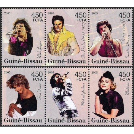 Bisau Gvinėjos pašto ženklai (2005). Pop ir roko muzikos žvaigždės