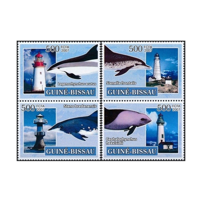 Bisau Gvinėjos pašto ženklai (2007). Delfinai ir švyturiai