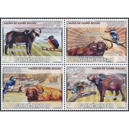 Bisau Gvinėjos pašto ženklai (2008). Afrikos buivolai ir paukščiai
