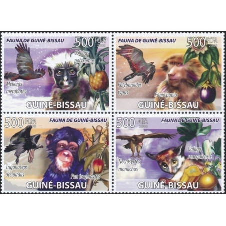 Bisau Gvinėjos pašto ženklai (2008). Beždžionės ir paukščiai