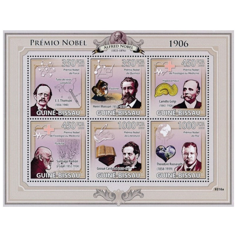 Bisau Gvinėjos pašto ženklai (2009). Nobel premijos laureatai (1906 m.)