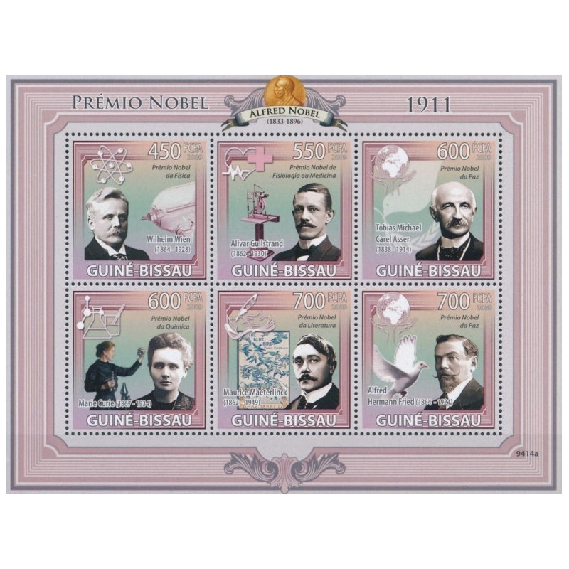 Bisau Gvinėjos pašto ženklai (2009). Nobel premijos laureatai 1911 m.