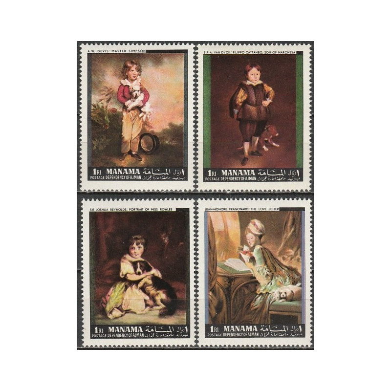 Ajman stamps (1971) for sale. Children and pets in paintings