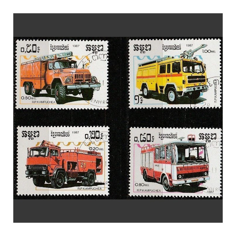 Cambodia stamps (1987) for sale. Fireman vehicles