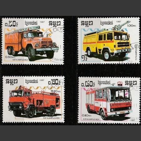 Cambodia stamps (1987) for sale. Fireman vehicles