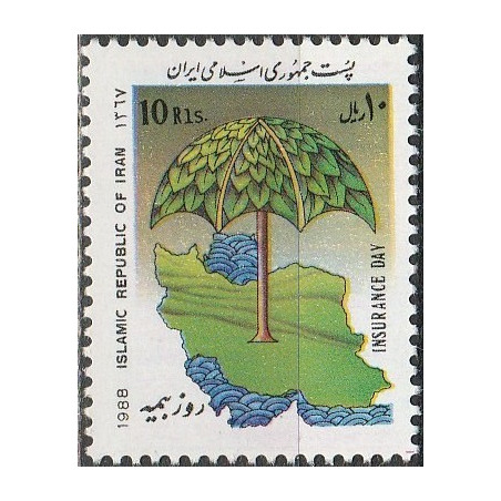 Irano pašto ženklai (1988). Šalies žemėlapis po skėčiu (draudimas)