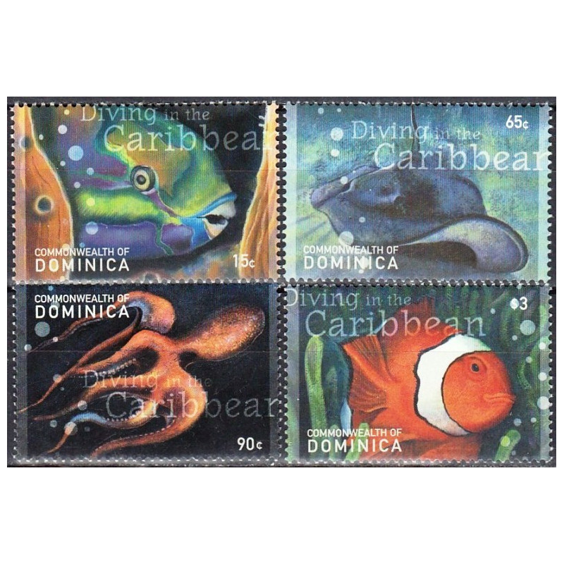 Dominikos pašto ženklai (2001). Jūrų gyvūnija (nardymas)