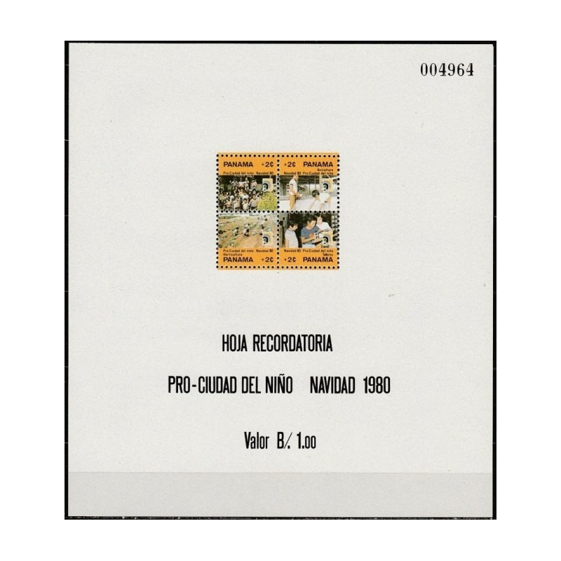 Panama 1980. Children (Hoja Recordatoria Pro-Ciudad del Nino, Navidad)
