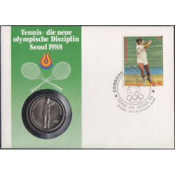 Paraguay 1987. Summer Olympic Games Seoul (FDC with 2 dinars Andorra coin)