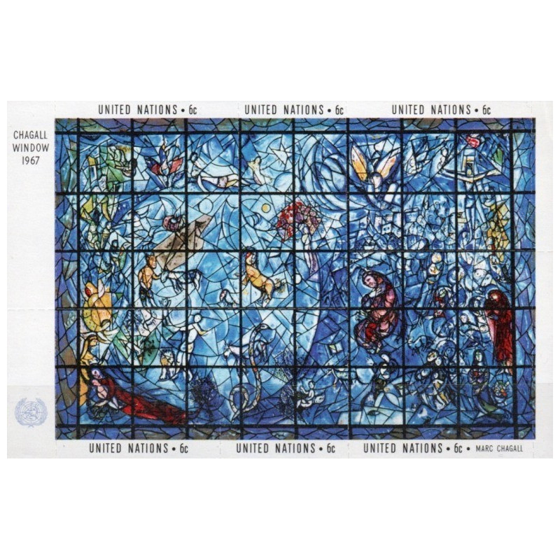 United Nations stamps (1967) for sale. Painting on window