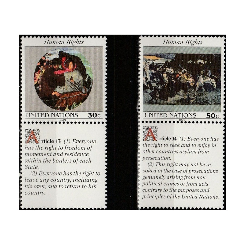 United Nations stamps (1991) for sale. Human rights