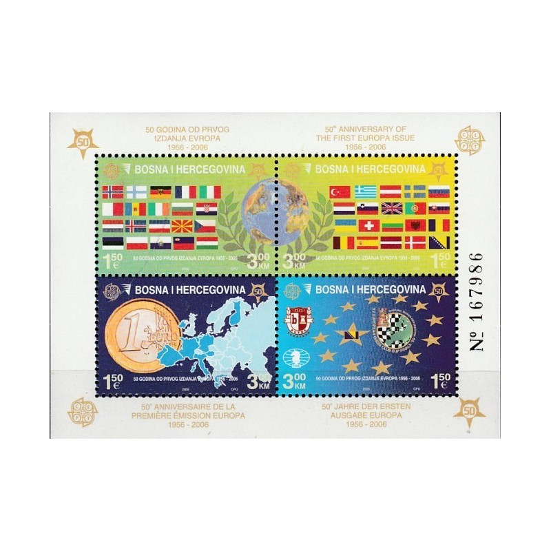 Bosnija ir Hercegovina 2005. Europa ženklams 50 metų (vėliavos, euras, žemėlapiai)