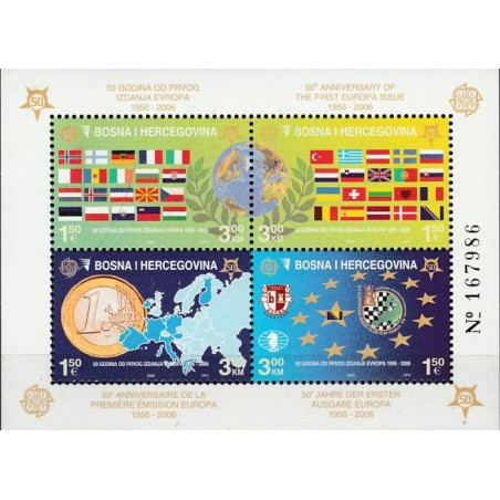 Bosnija ir Hercegovina 2005. Europa ženklams 50 metų (vėliavos, euras, žemėlapiai)