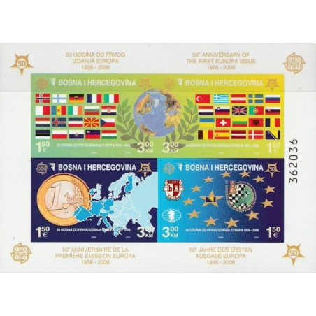 Bosnija ir Hercegovina 2005. Europa ženklams 50 metų (vėliavos, euras, žemėlapiai)