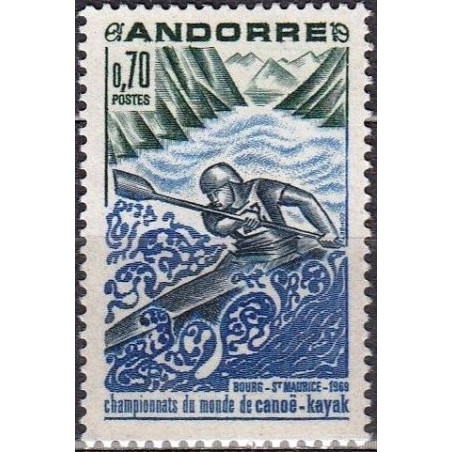 French Andorra stamps (1969) for sale. Wild water kayak