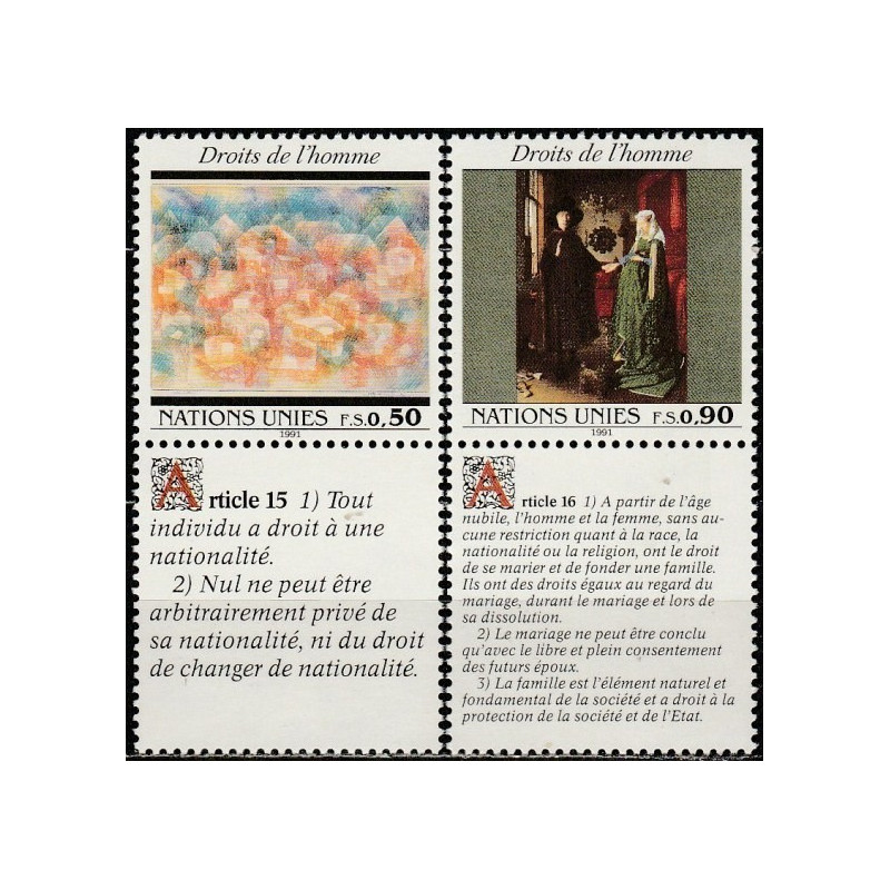UN Office at Geneva stamps (1991) for sale. Human rights (French text)