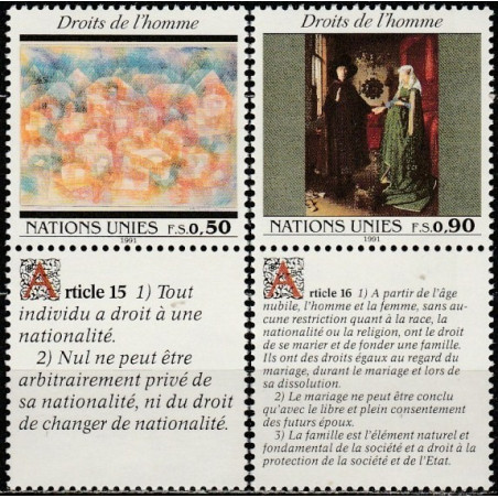 UN Office at Geneva stamps (1991) for sale. Human rights (French text)