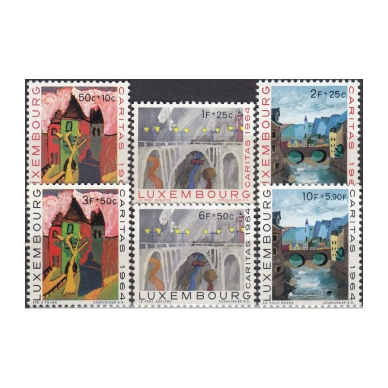 Luxembourg stamps (1964) for sale. Architecture in children paintings