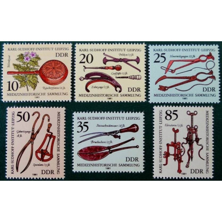 Rytų Vokietijos pašto ženklai (1981). Senoviniai medicinos instrumentai