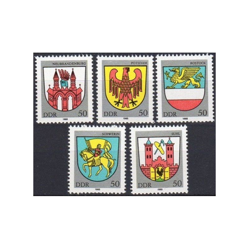 Rytų Vokietijos pašto ženklai (1985). Miestų herbai